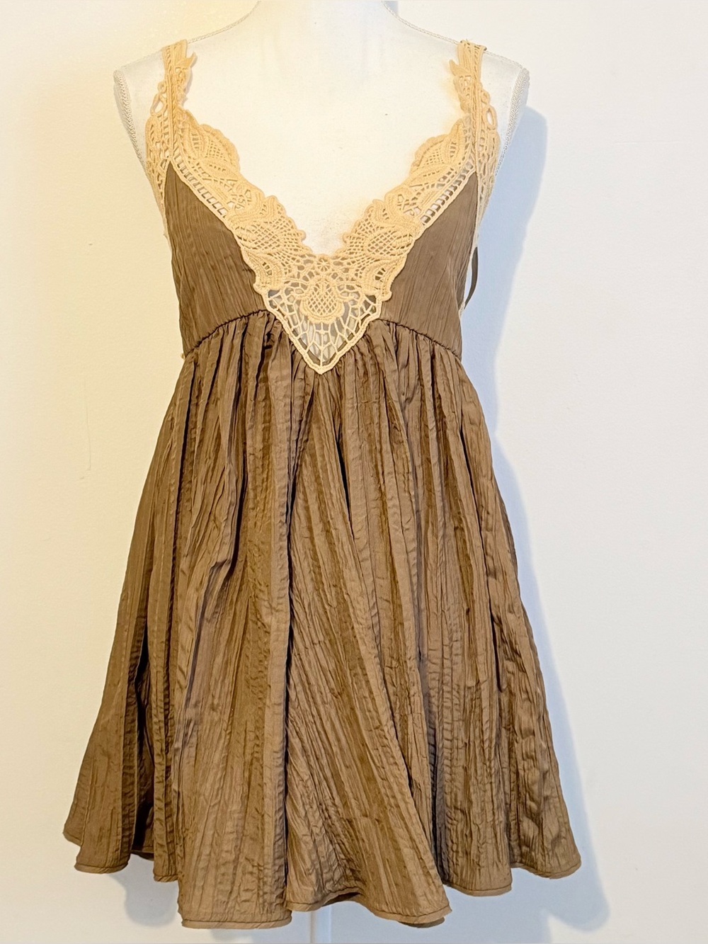 Free People Breathless Crochet Lace Open Back Mini Dress Size Small